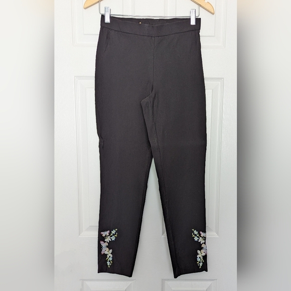 🔷Massimo Fabbro Black Pants with Floral Embroidery - Picture 1 of 3